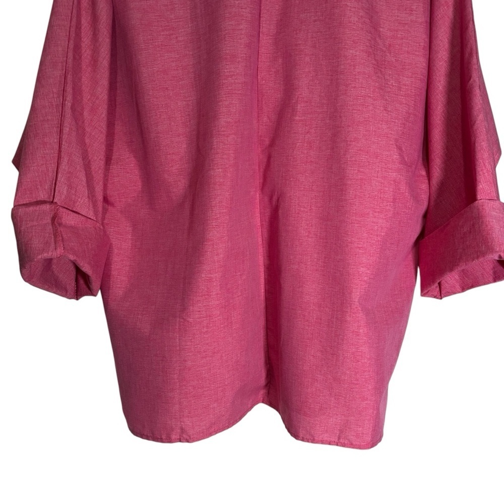 Pink Popover Tunic Top Large Cotton Blend Bell Sleeve Split Neck Boho Resort - Picture 9 of 15